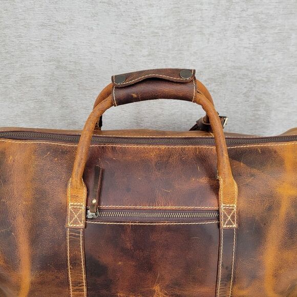 Rustic Town Brown Leather Duffel Bag - Picture 4 of 16